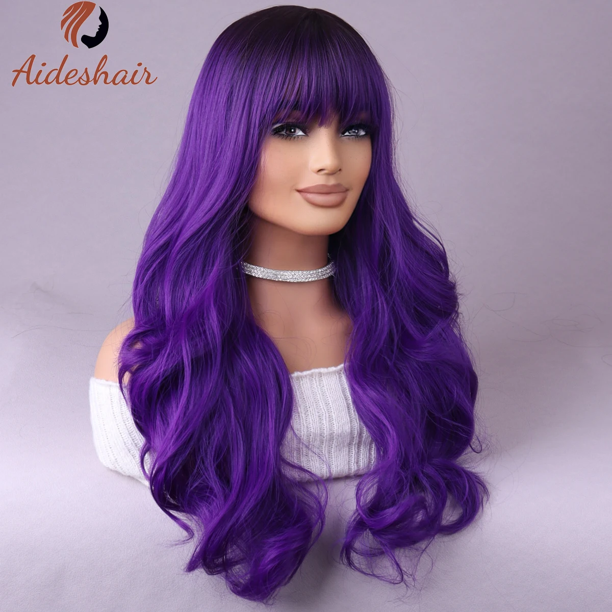 Purple wig with Center part Light Purple wig Long wavy curly wig Natural synthetic heat resistant fiber wig for everyday party u