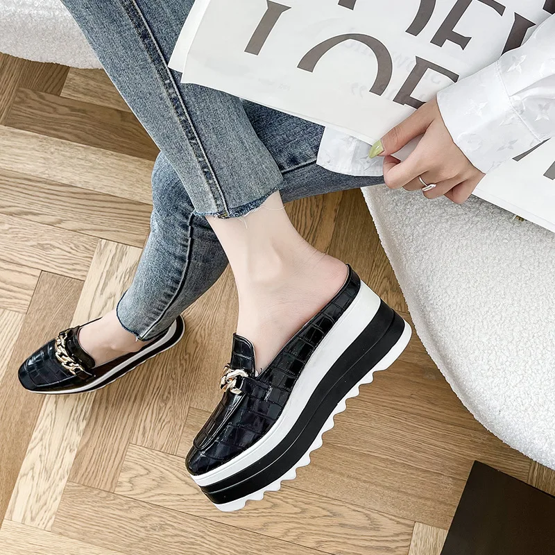 Slippers Women Flip Flops Comfortable Rubber Platform Shoes Women Casual Round Toe Flat 2025 Loafers Flats Autumn new Women Shoes PU 2023