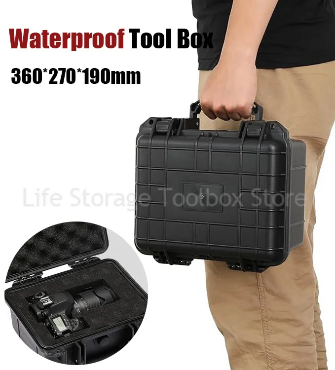 Sealed Tool Box Waterproof Hard Case Large Toolbox with Sponge Portable Storage Box ABS Plastic Instrument Tool Case Organizer