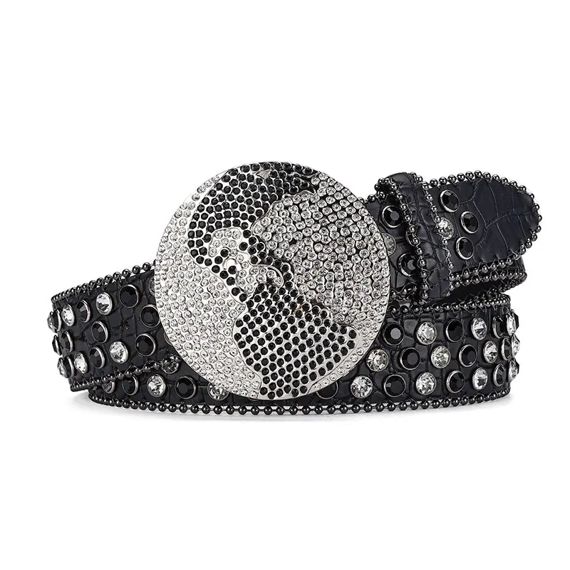 Women's Jeans Large Round Buckle Rhinestone Belt Y2K Belt Shiny Rivet Design Artificial Diamond Belt Punk HipHop Rock Men's Belt