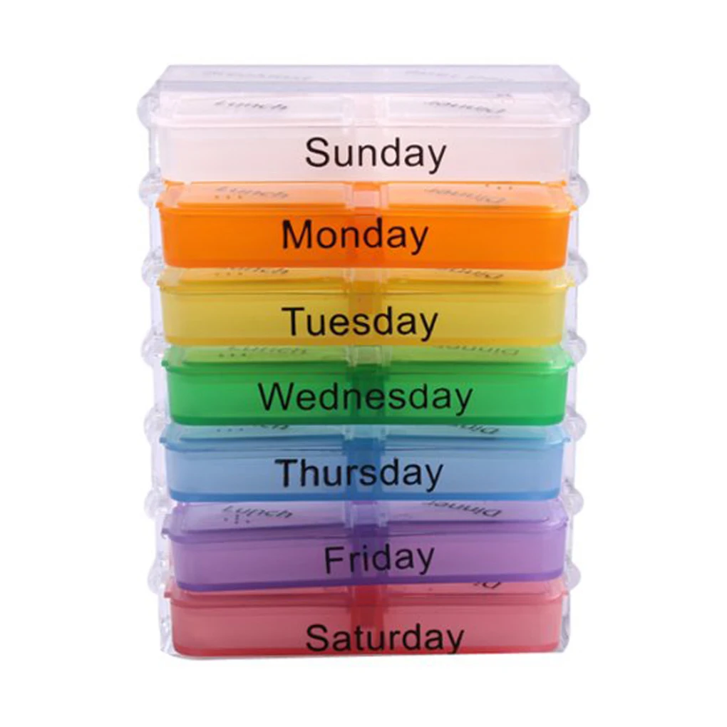 Weekly Pill 2025 Box new Travel Multi-color Tablet Case Medicine Dispenser with 28 Grids Storage Holders Holding Containers
