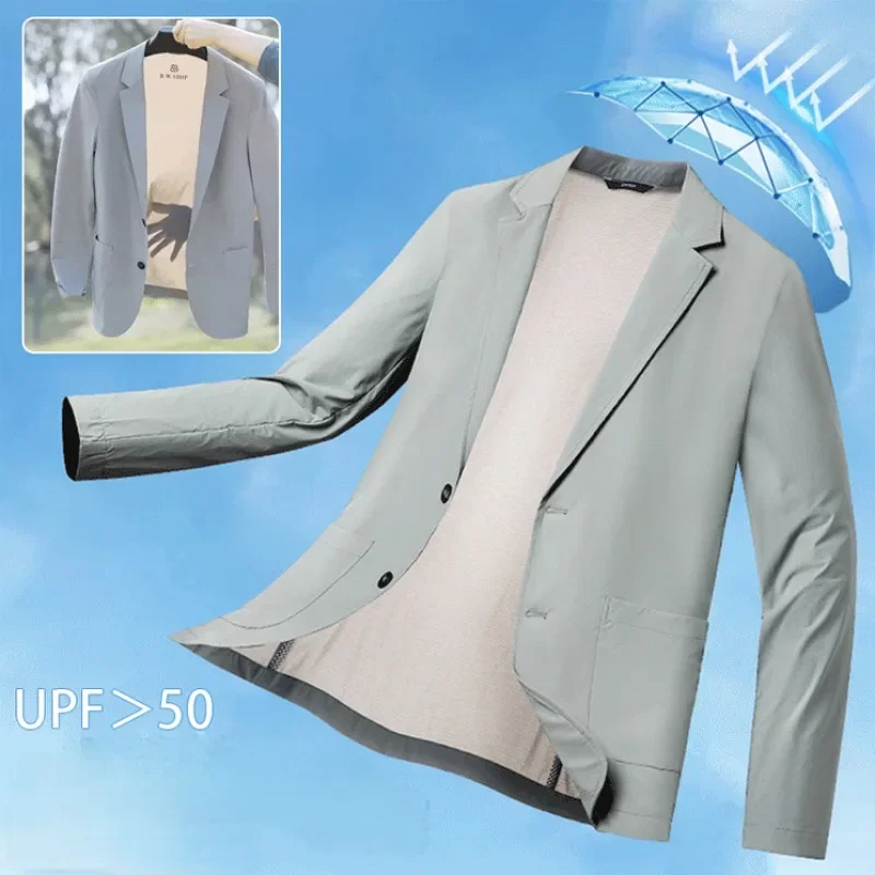 Casual Silky Men's Ice ddmysmile Suit Jacket M-4Xl Solid Color Lapel Long Sleeve Blazers Summer Spring 2024 Streetwear Leisure Thin Coats Smile