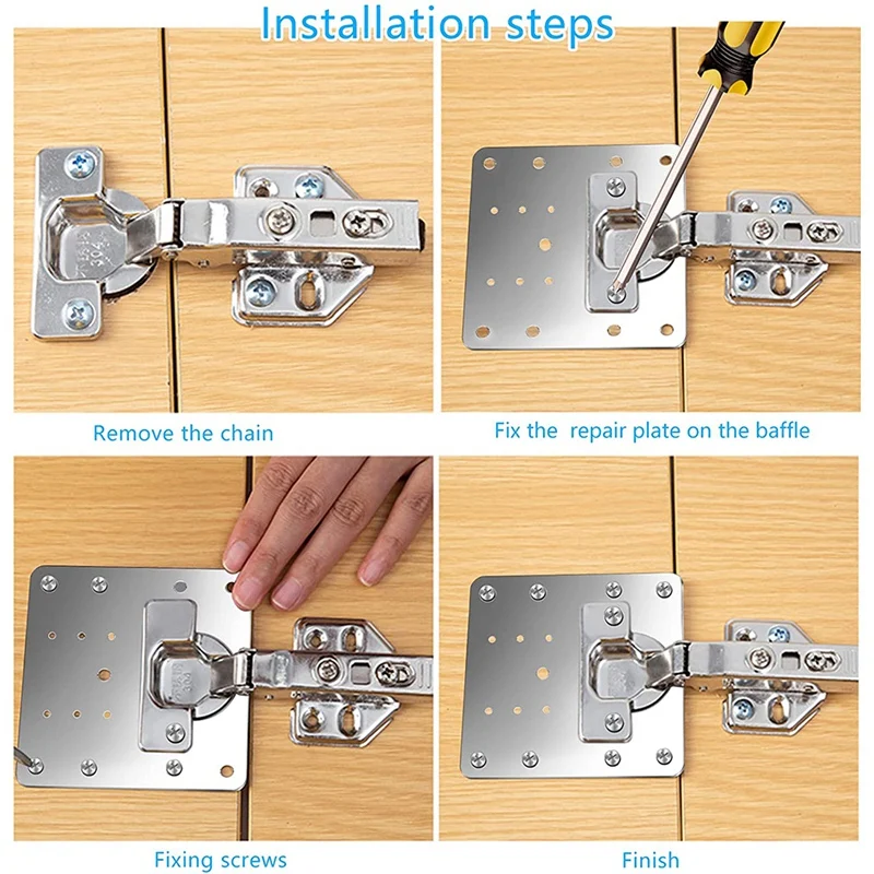 New Cabinet Repair Kit Kitchen Cupboard Door Hinge Mounting Plate with Holes Flat Fixing Brace Brackets