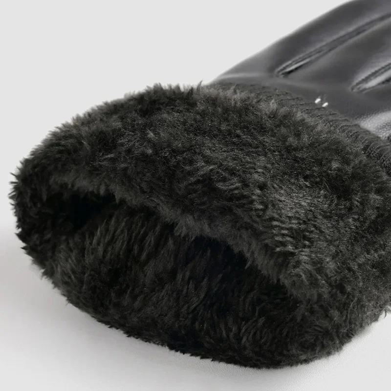 Fleece Linings Leather Gloves Men's PU Leather Cashmere Warm Sports Male Winter Autumn Driving Mittens Waterproof Tactical Glove