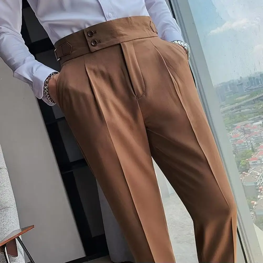 Straight-leg Trousers Men Suit Trousers Classic Men's Office Trousers Slim Fit High Waist Vintage Pockets for Formal Business