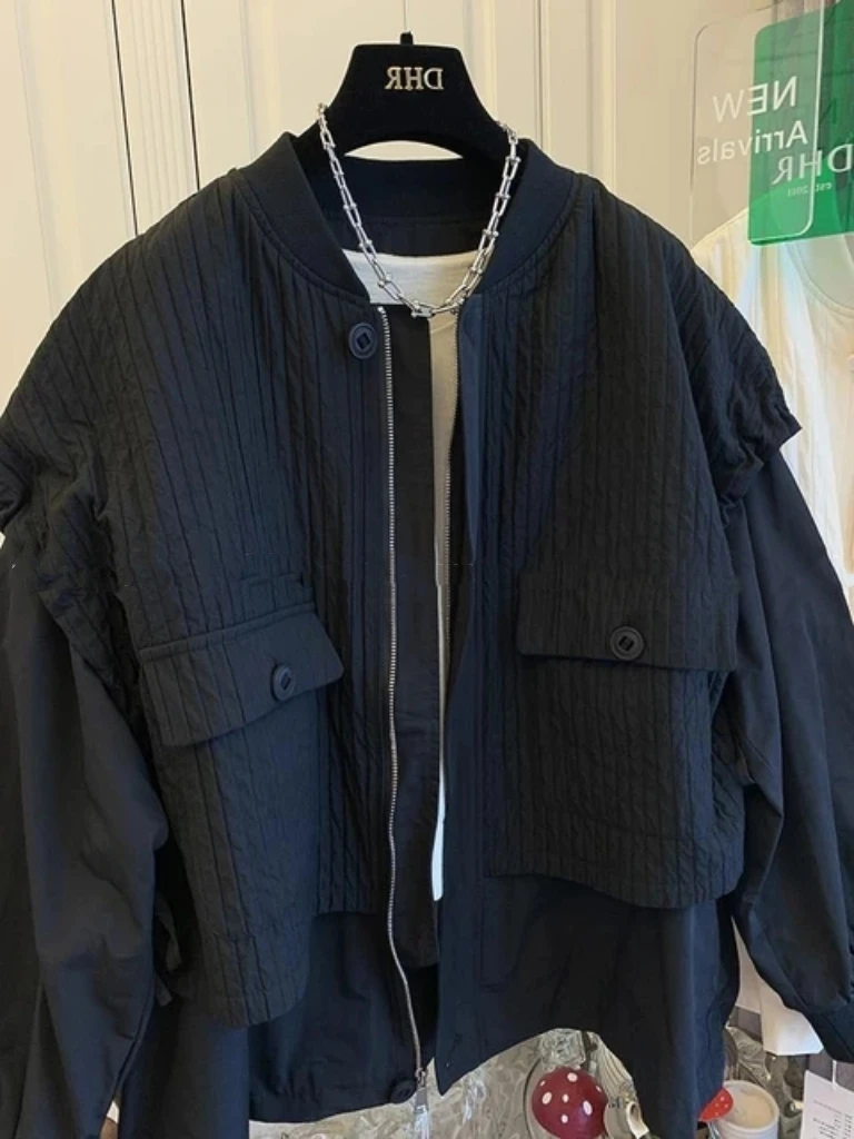 Loose Drawstring Fake Two-piece Coat Women's Spring And Autumn 2023 New Splicing new Long-sleeved 2025 Zippered Trench Coat