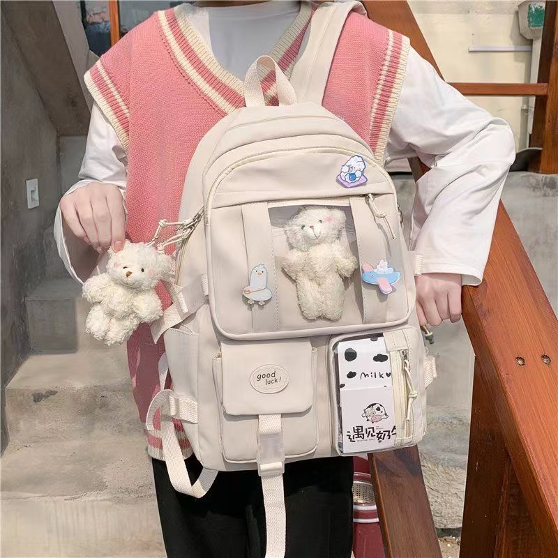 Casual Women's Student School Backpack Kawaii Transparent Bagpack Class Ita Bags For Girls Preppy Style Rucksack Laptop Book