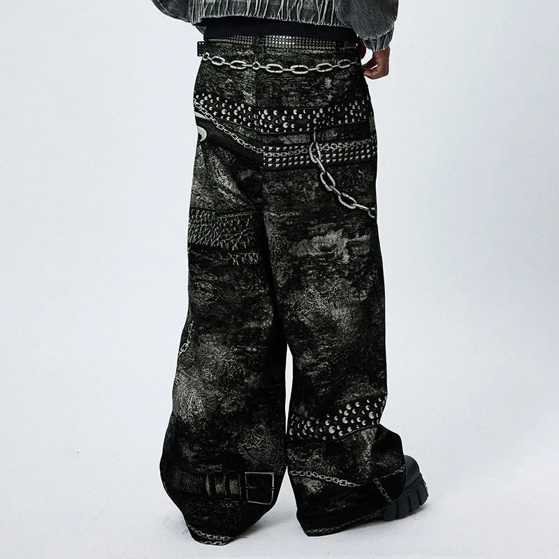 PFNW Chain Printing Men s Cargo Pants Hip Hop American Stylish Male Casuasl Trousers Overalls Autumn New W