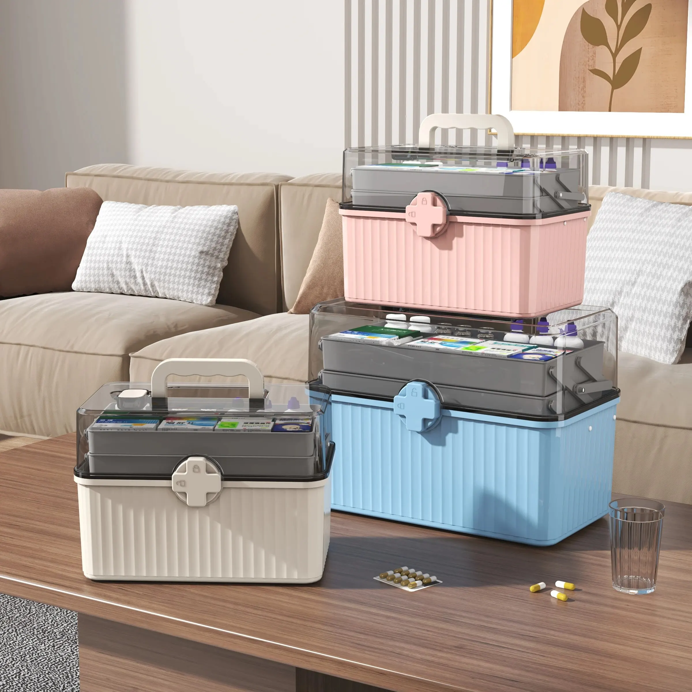 1pc 2025 Medicine Chest, Household Portable Multi-layer Box With new Large Capacity, Emergency Storage