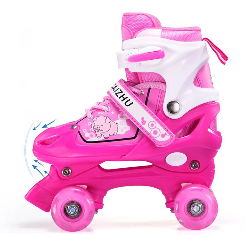 Beginner Double Row Roller Skate Shoes Kids 4 Wheels Skates Adjustable Size Outdoor Skating Inline Skate Shoes Ice Rink Training