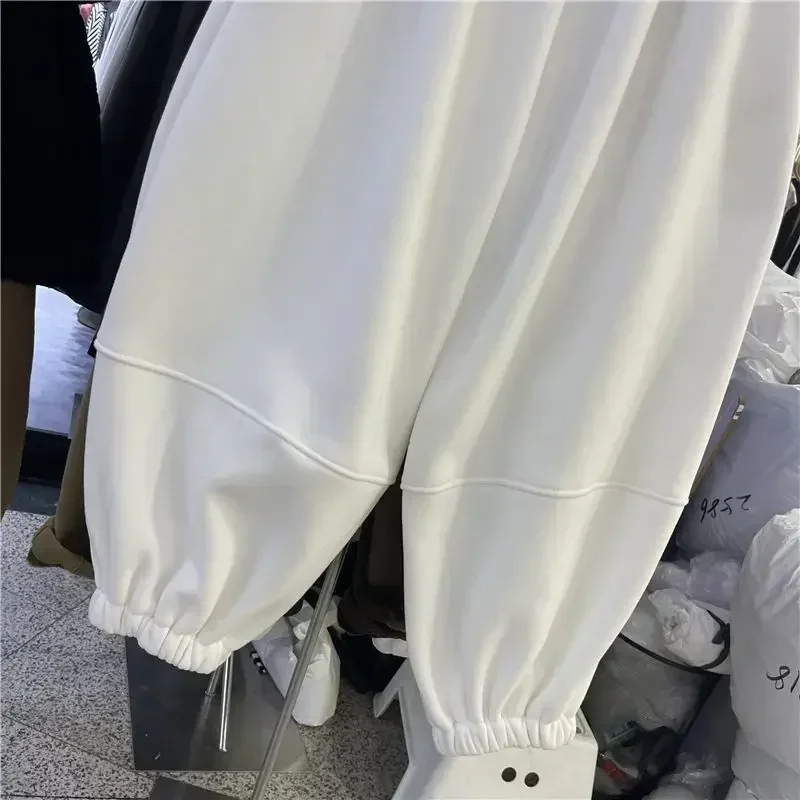 Deeptown Winter Harem Pants Women Casual Oversized Grey Sweatpants Vintage Warm Sport Trousers Thick Harajuku Streetwear Banana