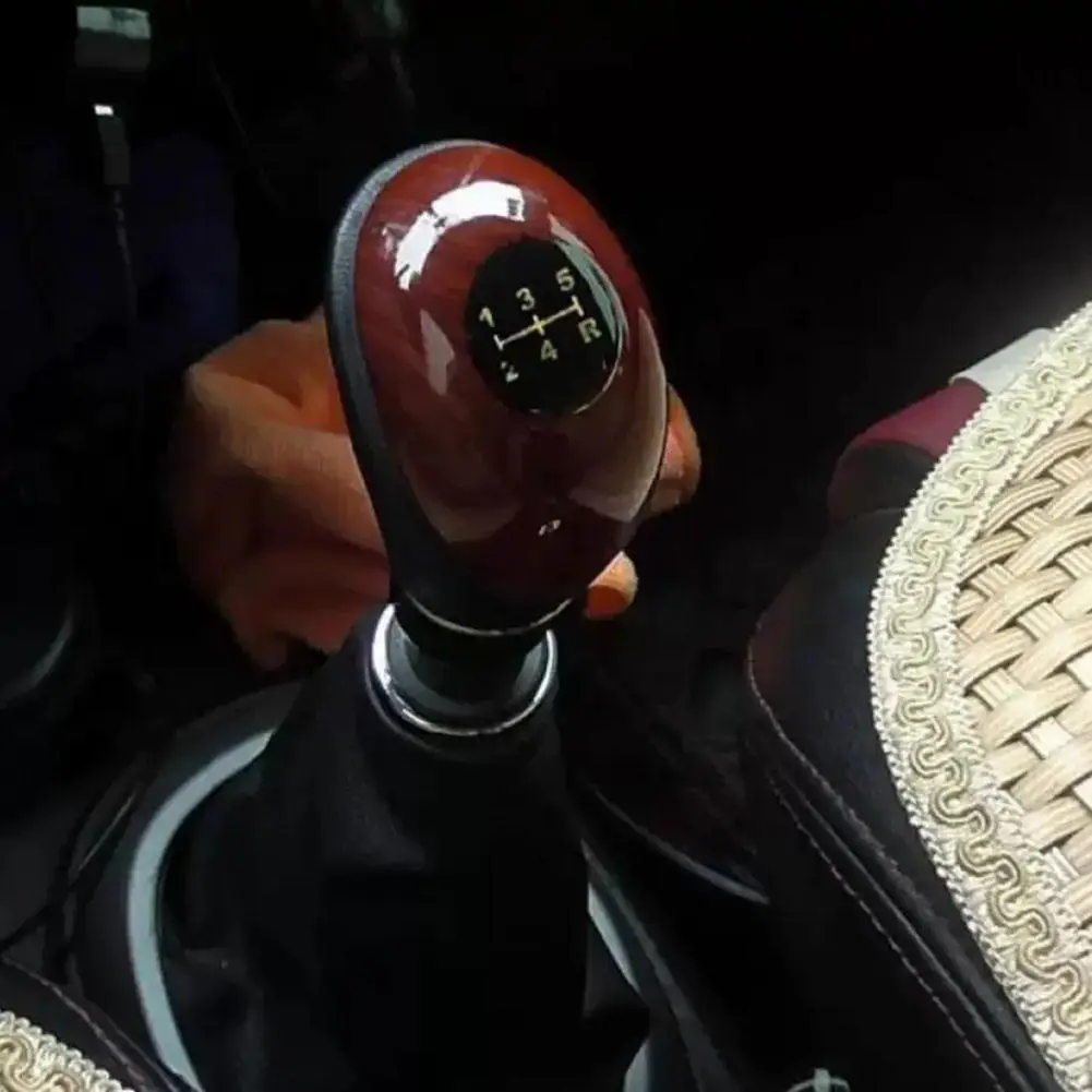 Universal Car Manual 5 Speed Knob PU Leather Wooden Gear Cover Shift Lever Stick Automotive Interior Accessories