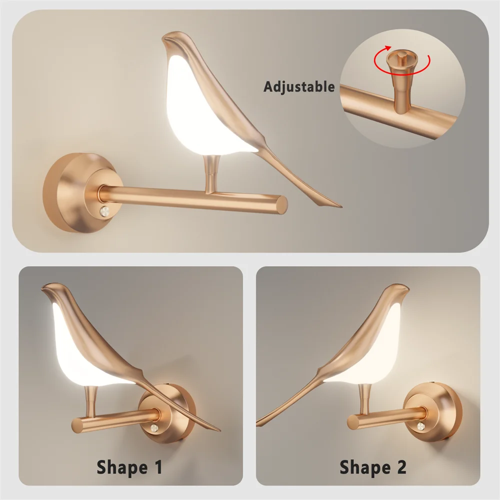 LED Wall Lights Golden Bird Wall Lamp Parlor Bar Bedside Hanging Light Novelty Rotatable Wall Lamp Bedroom Bedside Indoor Sconce