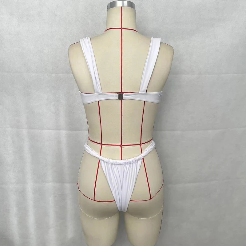 Women Two Bikini BEACHCICI Piece Swimsuit Summer Trending Sexy Solid Suspender Pleated Thong High Waist Beach Swimwear smile