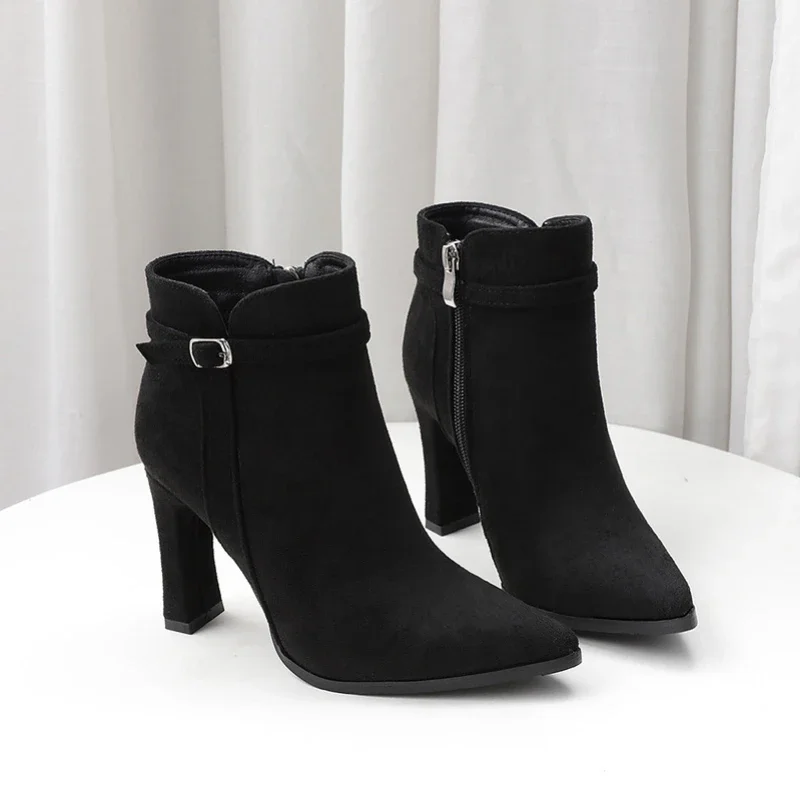 Women Ankle Boots 2023 Autumn/Winter European American New Pointed Thin Heel Short Boot Suede Panel Fashionable High Heel shoes