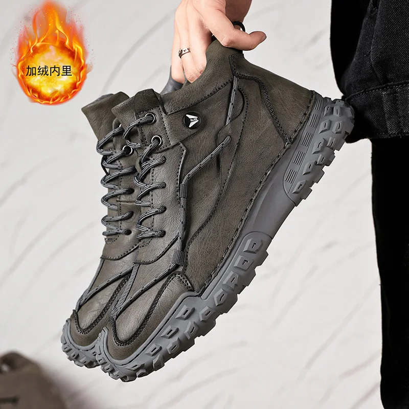 Winter Men Ankle Boots new with Fur Handmade Leather Snow Boots Designer Keep Warm Boots 2025 High Quality Work Boots Outdoor Sneakers
