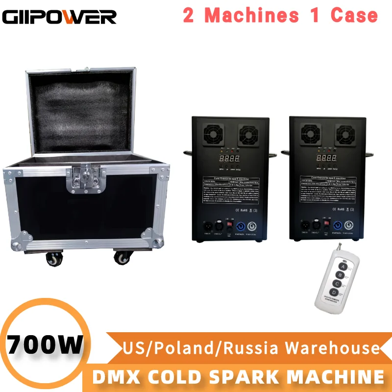 2PCS 700W Cold Spark Machine Flight Case 600w Sparkler Wedding 750W Fireworks Cold Spark Machine Firework Ti Powder Indoor