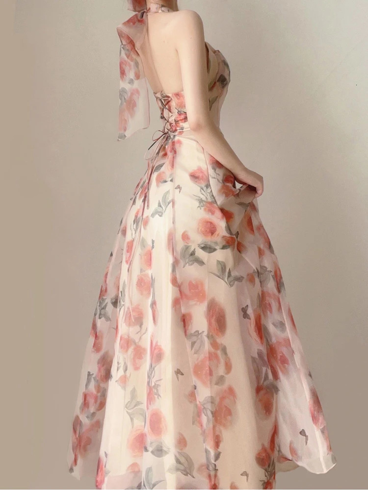 Exy Sling Backless Maxi Dresses for Women Elegant Sleeveless Robes Female Evening Party Vestidos Beach Vacation Clothing 240319