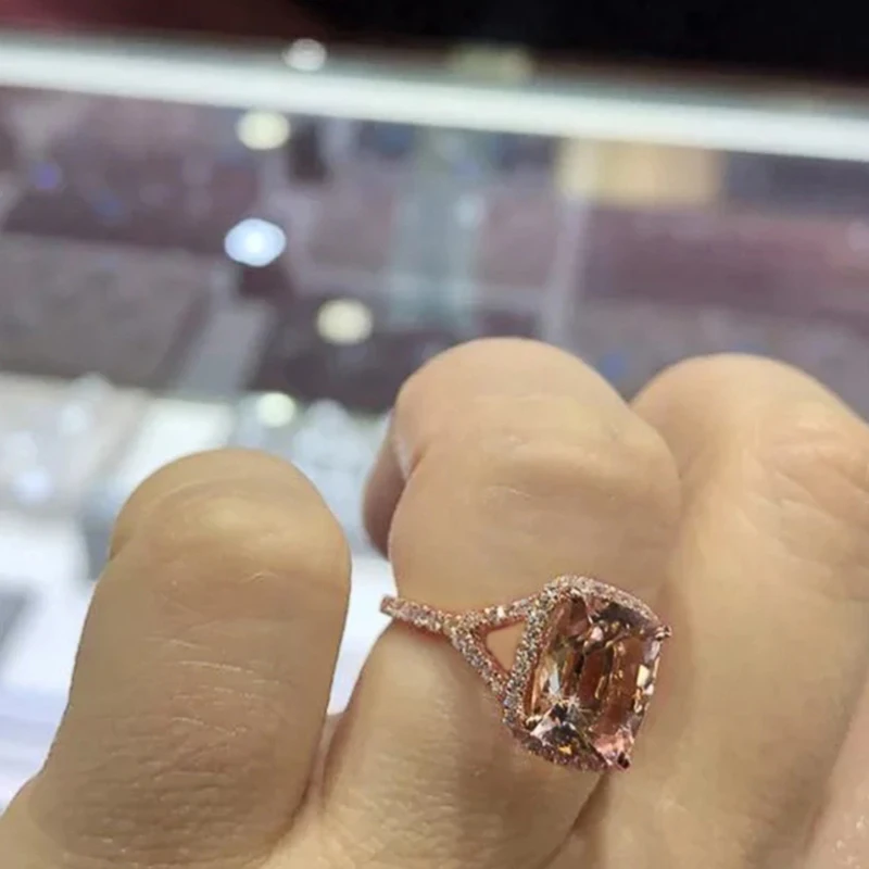 Huitan Romantic Rose Gold Color Engagement Rings for Women Simple Elegant Accessories Aesthetic Female Rings Trendy Jewelry Gift