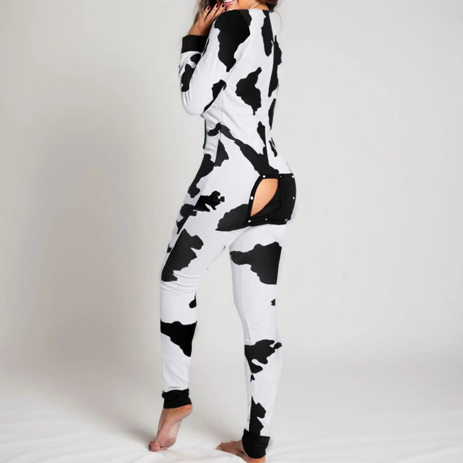 Sexy Pyjama Women'S new Jumpsuit Suit Button-Down Front Back Butt Bum Open Flap Jumpsuit Loungewear Christmas 2025 Print Buttoned New