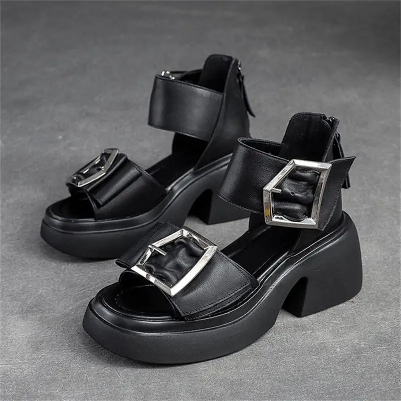 Women Gladiator Sandals Luxury Design 100% Genuine Leather Open Toe Buckle Zipper Sandals Women Summer Cool Boots