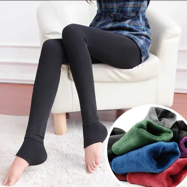 Colors Fleece Leggings Women High Waist Elastic Insulated Tights Slim Thicken Veet Sock Pants Winter Skinny Half Pantyhose