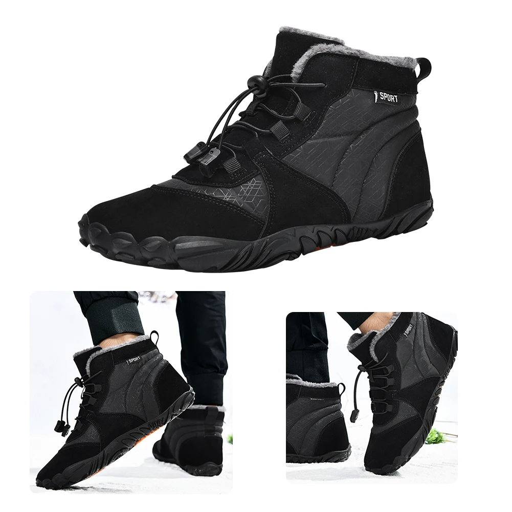Winter Barefoot Boots Fur Lined Snow Boots Ankle Snow Shoes Non-Slip Cozy Women Men Waterproof Winter Sneakers for Winter