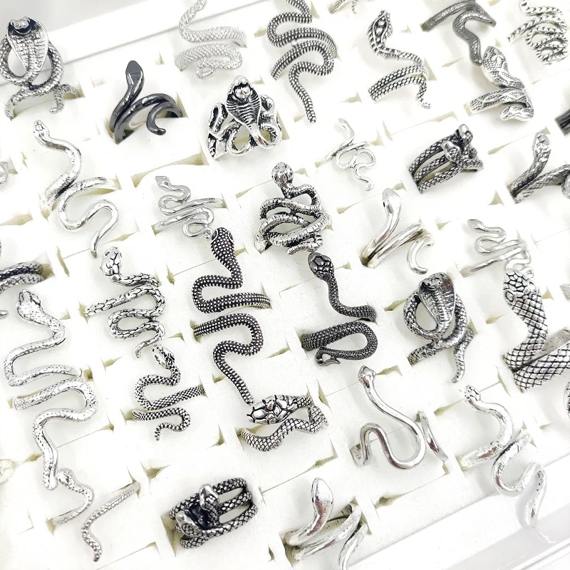 20/30/40/50Pcs/Lot Vintage Gothic Snake Animal Adjustable 2025 Rings for Men new and Women Wholesale Mixed Finger Ring Charm Jewelry Gift