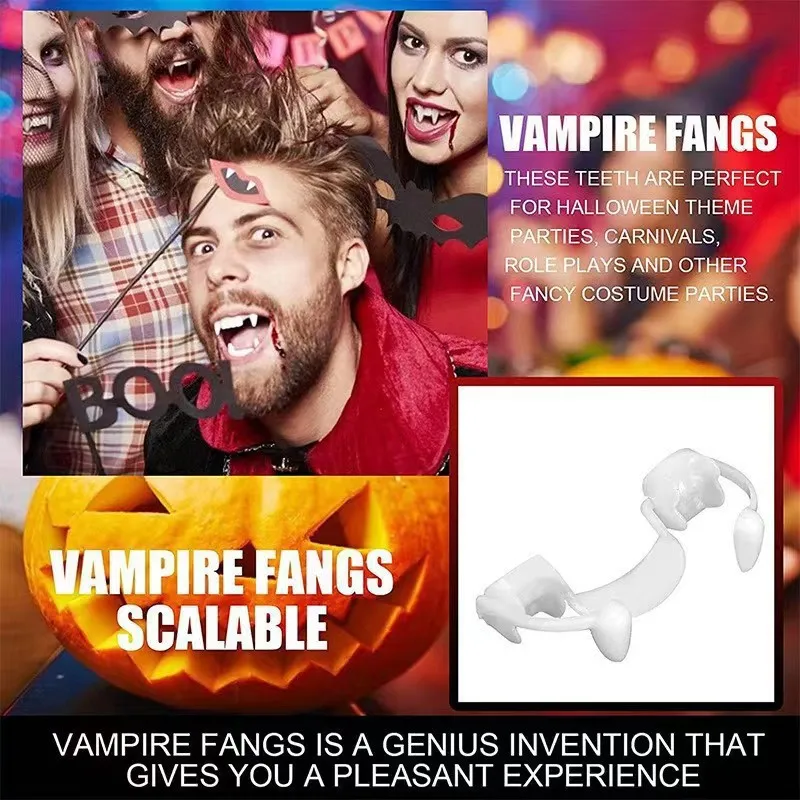Retractable Vampire Teeth Zombie Teeth DIY Cosplay Props Decor Horrific Fangs Vampire Dentures For Holiday Party Props Kids Toy