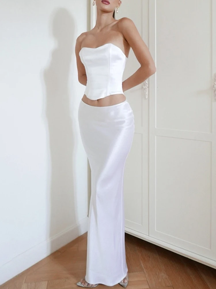 Suninheart 2025 Women Maxi White Maxi new Skirt Elegant High Quality Office Lady Satin Skirt with Lining Casual Summer Skirts New Arrival