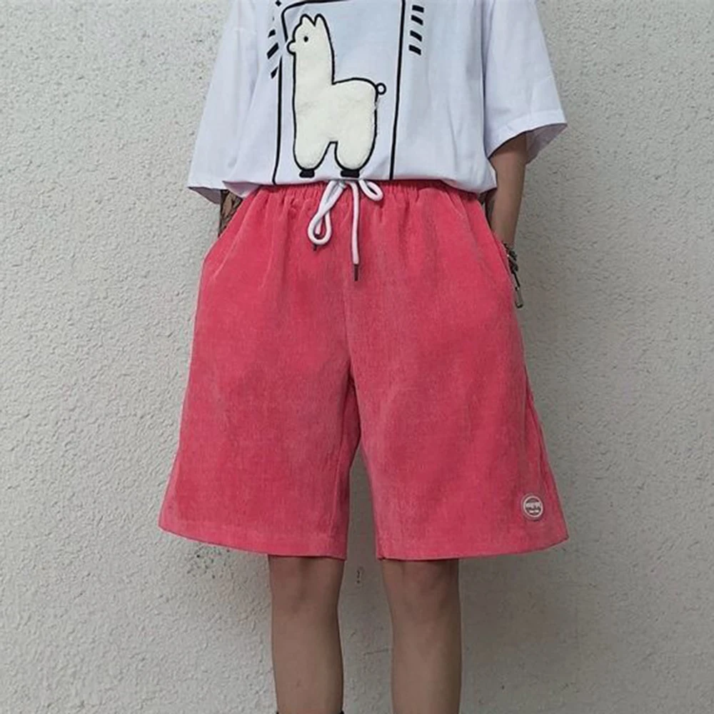 Summer New Corduroy Pink Shorts Men's Trend New Streetwear Loose Elastic Waist Short Trousers Casual Pants LGBT Men's Clothing