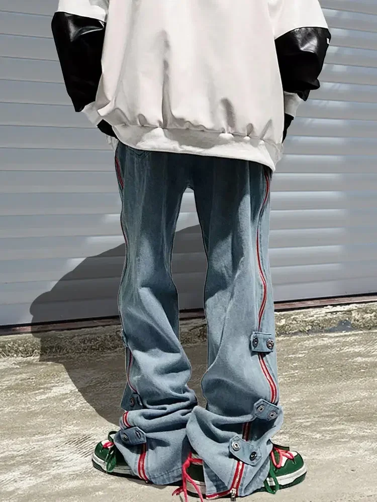 Goods Casual Haruku American Loose Punk Rock Straight Wide-Leg Pants Street Y2K Cargo Pants Retro Street Zipper Split Jeans smile