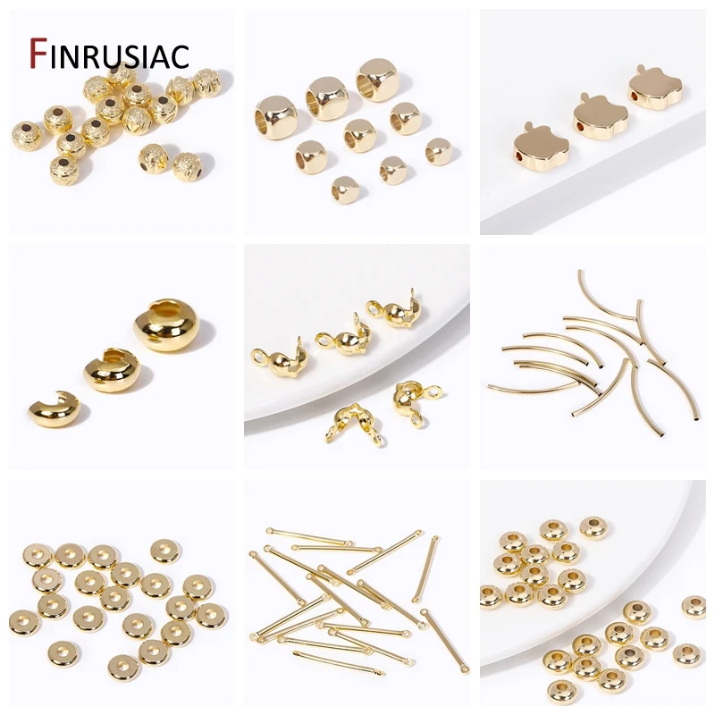 50PCS 3/4/5/6mm 14K Real Gold Plated Brass Spacer Beads For Jewelry Making High Quality Loose Beads To Make Bracelet Accessories