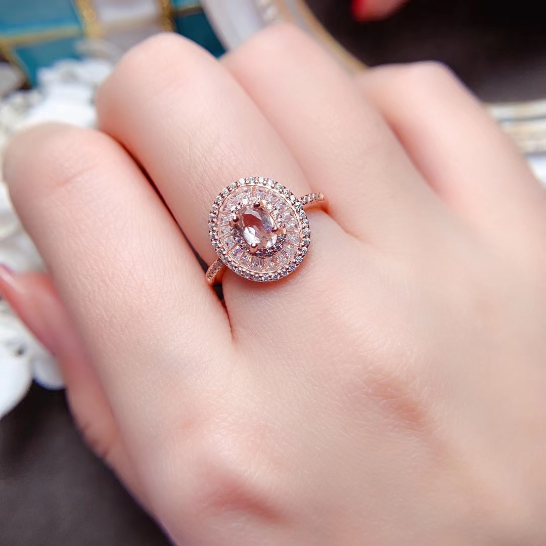 for Engagement 100% Natural Pink Beryl Ring Sier Real Morganite Jewelry