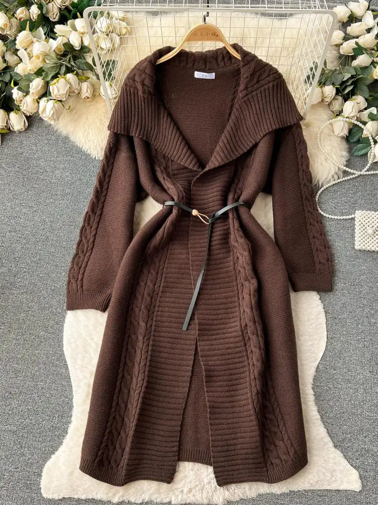 Women Beige Thick Warm 2025 Loose new Brown Cardigan Knit Long Coat Gray Long Sleeve Sweater Tops Streetwear Women 2023 Autumn Winter New