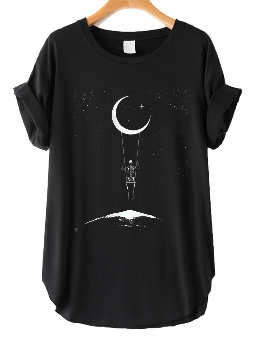 Seeyoushy Funny Skeletons In Space Print Women T shirt Short Sleeve Side Slit s Femme Vintage Tee Shirt Haruku Tops