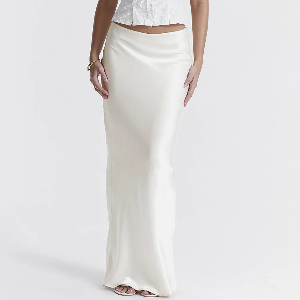 Suninheart 2025 Women Maxi White Maxi new Skirt Elegant High Quality Office Lady Satin Skirt with Lining Casual Summer Skirts New Arrival