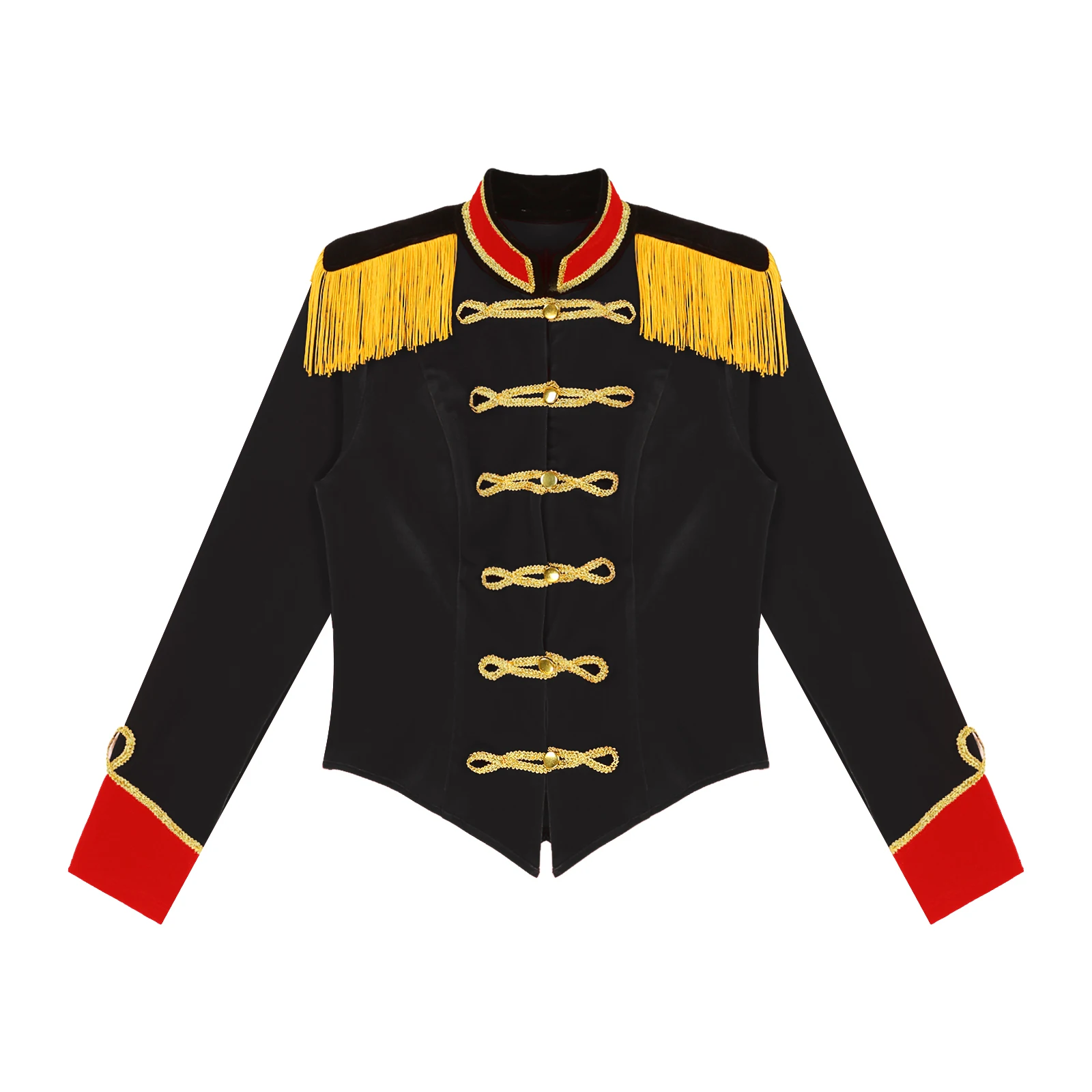 Mens Circus Ringmaster Roleplay Costume Halloween Circus Cosplay Costume Stand Collar Fringed Shoulder Board Velvet Jacket Coat