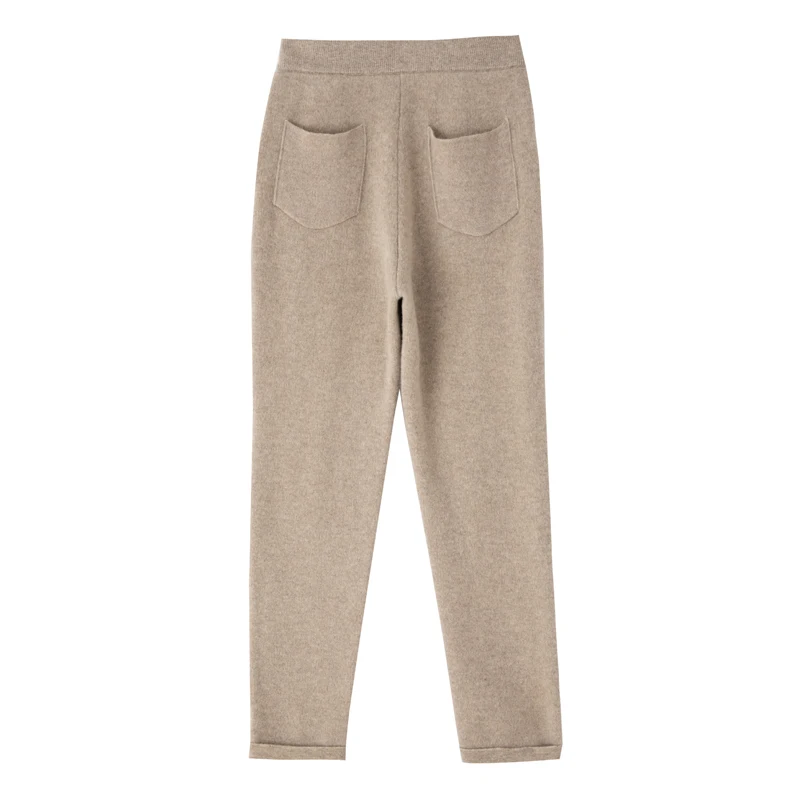 Winter Thicken Woman's Pants Warm 2025 Long Trouser Casual Elastic Mid Waist Pencil Pant Jogger Pants 100% Wool Knit Full new Length Pant