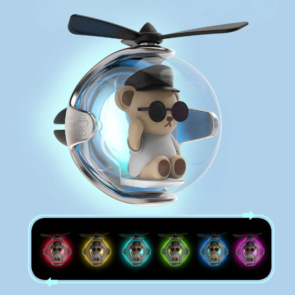Cute Bear Pilot Car Air Freshener 7 colors Atmosphere Lights Mini Fragrance Diffuser Car Accessories Auto Interior Perfume