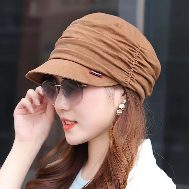 Women Adjustable Hat Short Brim Warm Foldable Earflap Solid Color Cap Spring new Turban Visor Hat Daily Sunshade Head 2025 Wear Clothing