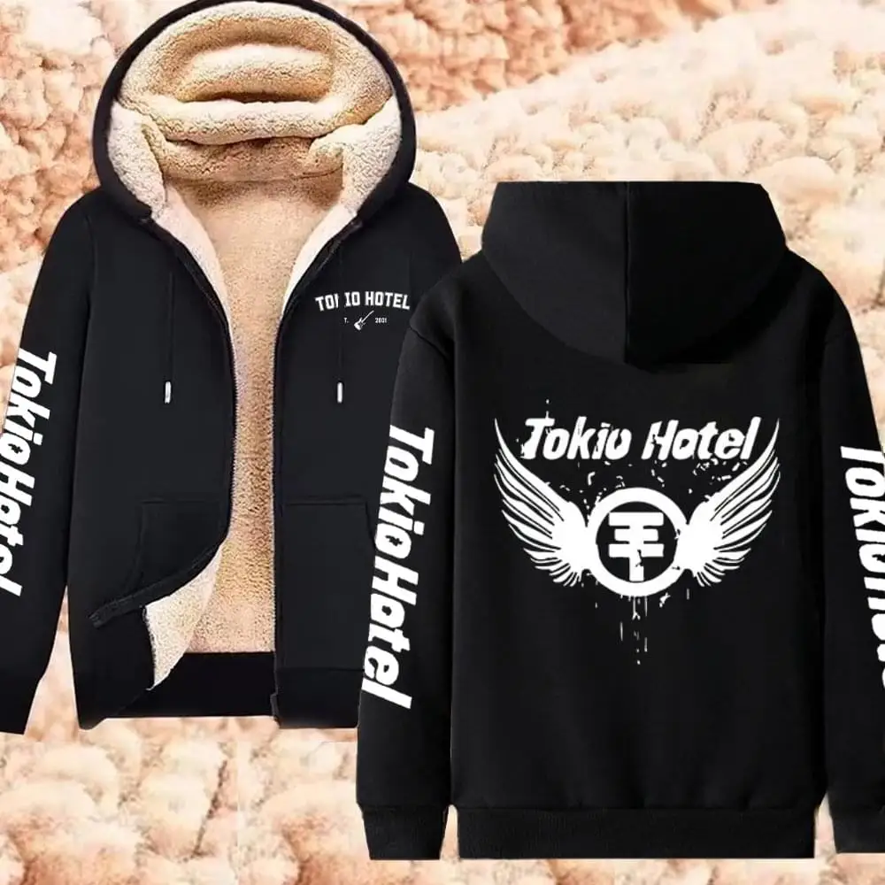 Tokio Hotel Kaulitz Winter Hoodies Rock Band Lambswool Jackets Tokio Hotel Warm Thicken Long Sleeve Pullover Plus Size Unisex