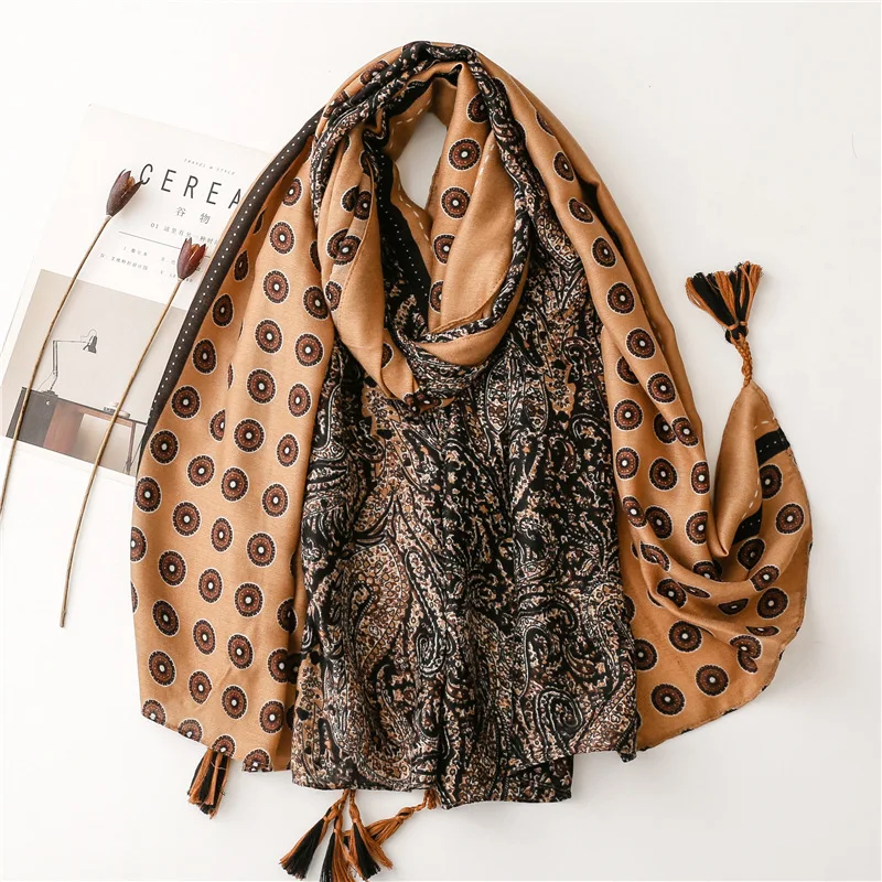 Brand round dot Color Blocked Tassel Viscose Shawl scarves Lady High Quality new Wrap Pashmina Stole Bufandas 2025 Muslim Hijab