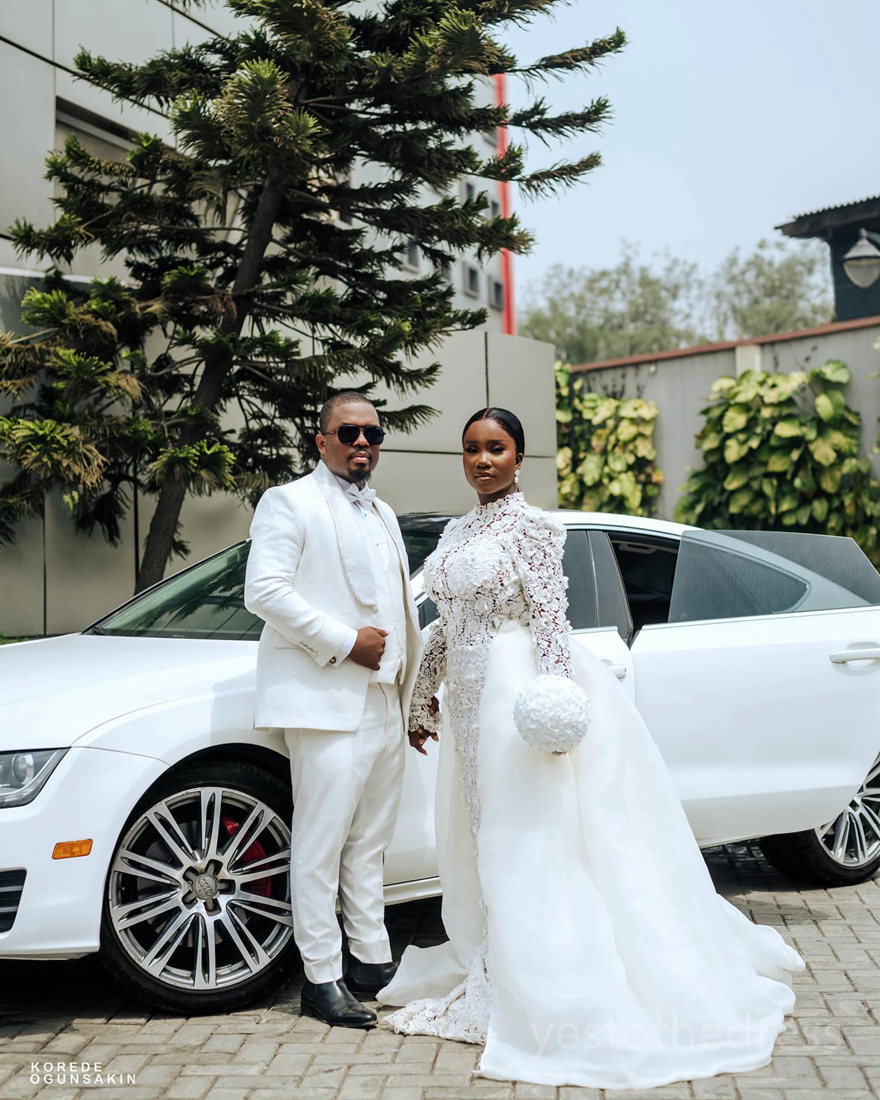 R&W 2024 Mermaid Dresses Bridal With Detachable Train High Neck Long Sleeves Beaded Lace Rhies Wedding Gowns Bride for Special Occaisons D215