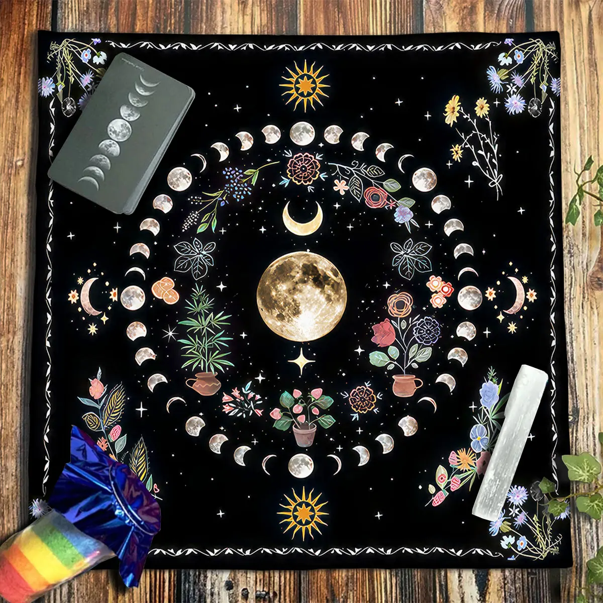 Botanical Moon Altar Cloth Tarot Mat Triple Moon Flower 2025 Spread Tarot new Reading Cloth Spiritual Oracle Card Pad Divination Tools