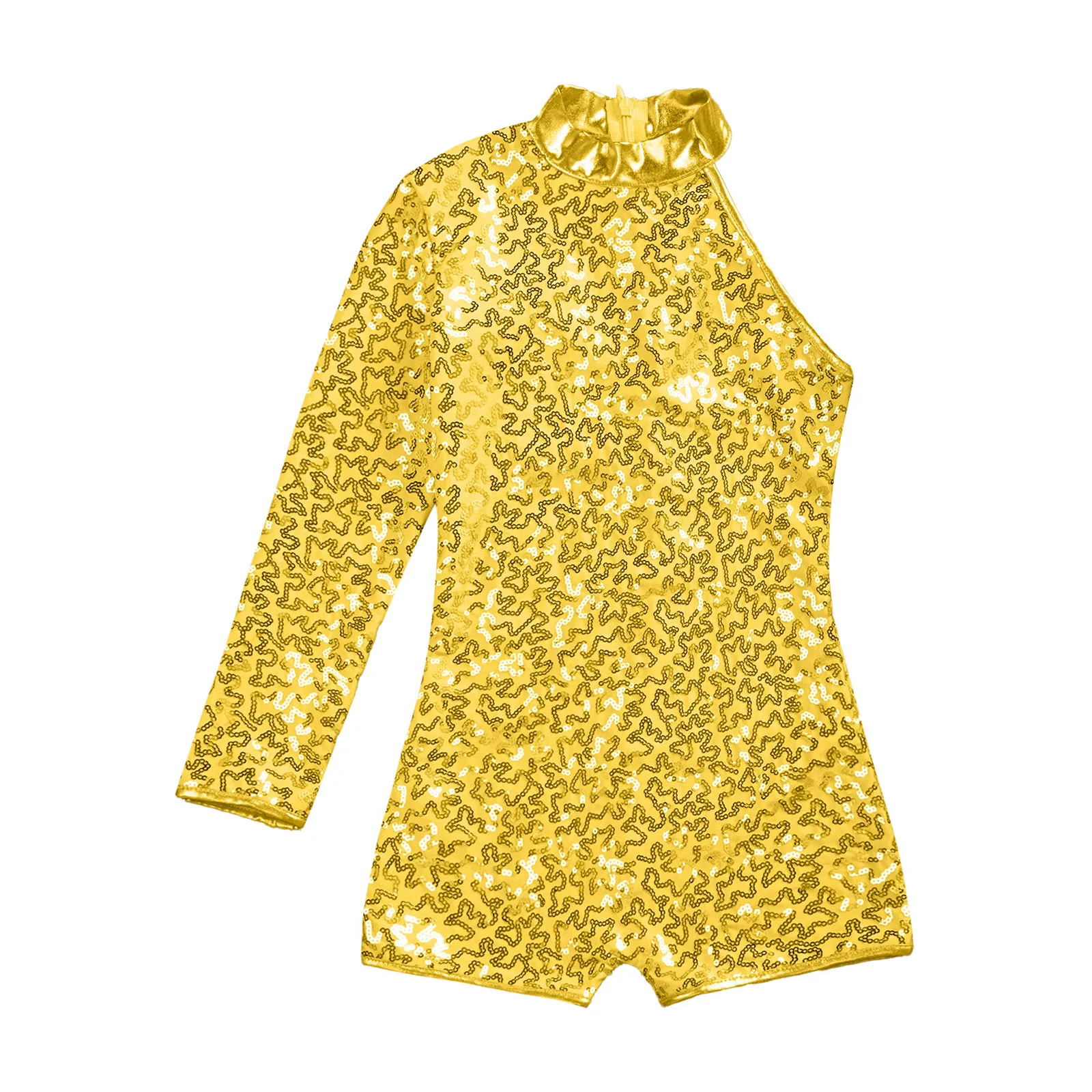 Kids Girls Ballet Leotard Long Sleeve Shiny Sequins Gymnastics Bodysuit for Teens Modern Jazz Dancing Costume Dance Jumpsuit