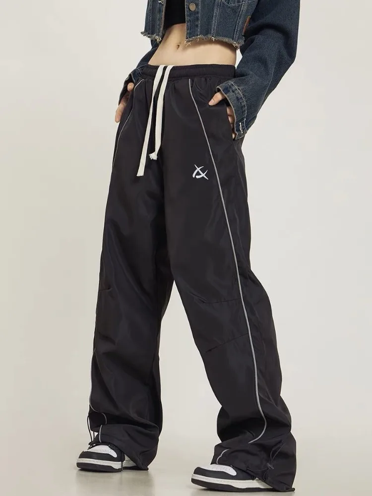 HOUZHOU Y2k Cargo Track Pants Women Harajuku Striped Baggy Green Joggers Casual Oversized Hip Hop Sweatpants Wide Kpop Fashion