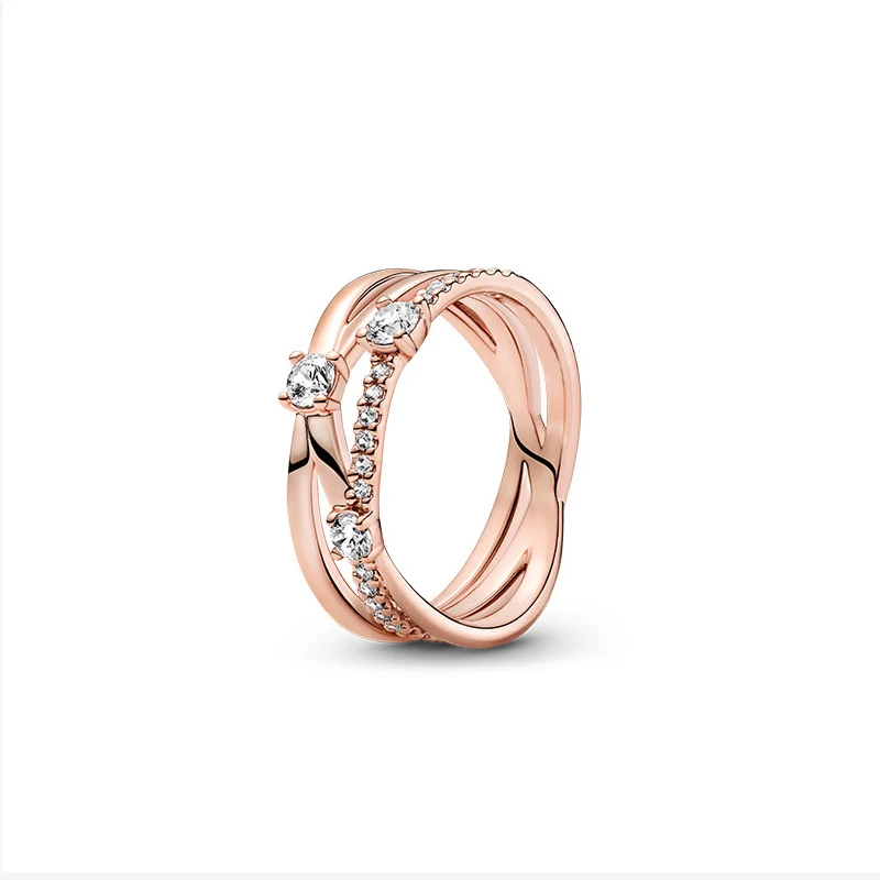 925 Silver Women's Ring Original Rose1 Gold Fashion Ring Zircon Sparkling Wishbone Princess