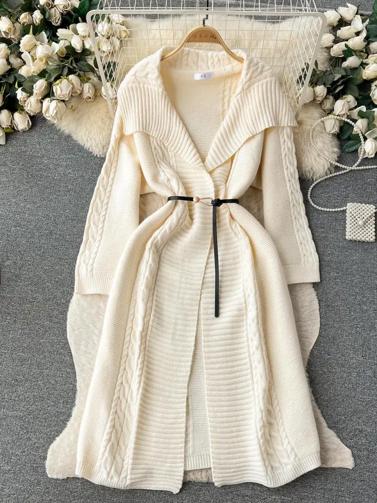 Women Beige Thick Warm 2025 Loose new Brown Cardigan Knit Long Coat Gray Long Sleeve Sweater Tops Streetwear Women 2023 Autumn Winter New