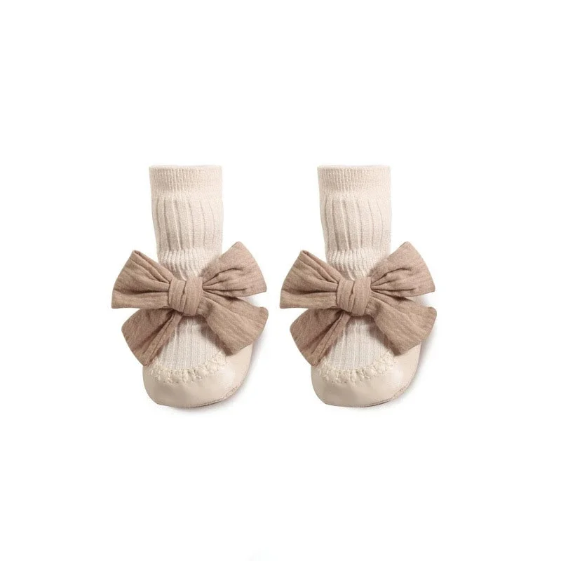 Cute Big Bowknot Baby Girls Toddler Shoes Soft Sole Glue Dot Non-slip Floor Socks Skin-friendly Newborn Baby Socks 6-18 Months